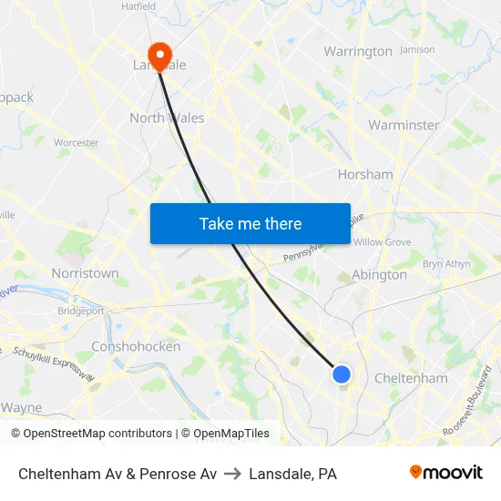 Cheltenham Av & Penrose Av to Lansdale, PA map