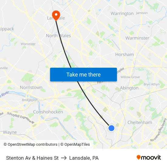 Stenton Av & Haines St to Lansdale, PA map