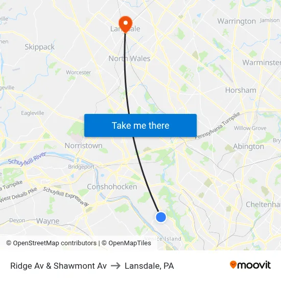 Ridge Av & Shawmont Av to Lansdale, PA map