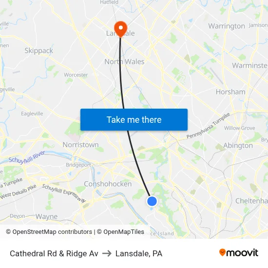 Cathedral Rd & Ridge Av to Lansdale, PA map