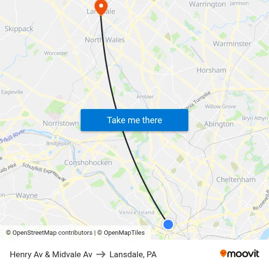 Henry Av & Midvale Av to Lansdale, PA map