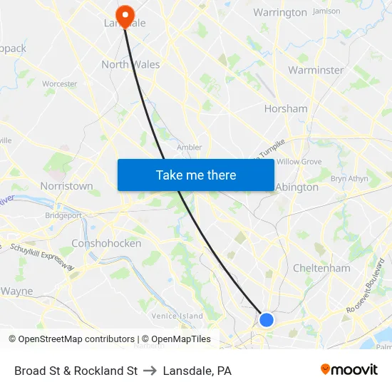 Broad St & Rockland St to Lansdale, PA map