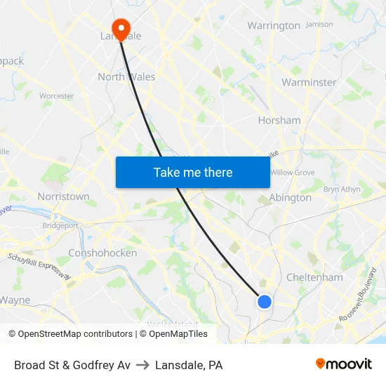 Broad St & Godfrey Av to Lansdale, PA map