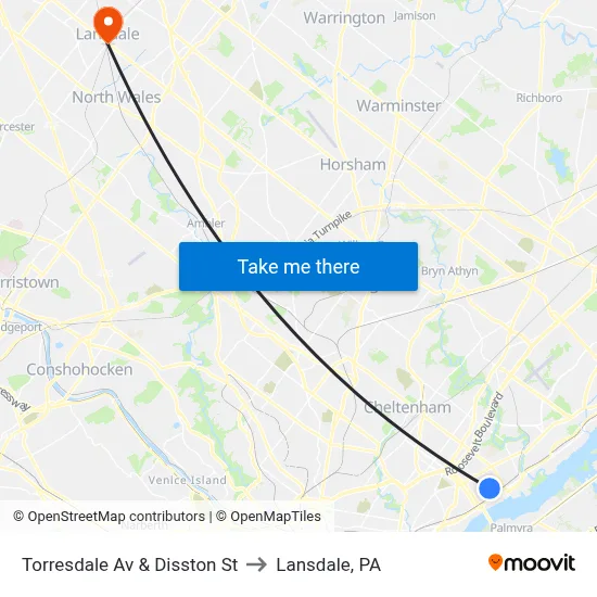 Torresdale Av & Disston St to Lansdale, PA map
