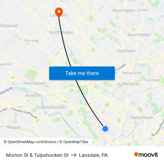 Morton St & Tulpehocken St to Lansdale, PA map
