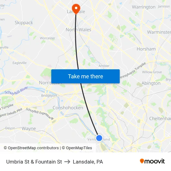 Umbria St & Fountain St to Lansdale, PA map