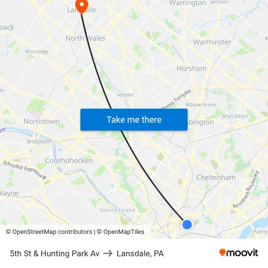 5th St & Hunting Park Av to Lansdale, PA map