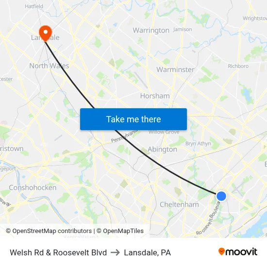 Welsh Rd & Roosevelt Blvd to Lansdale, PA map