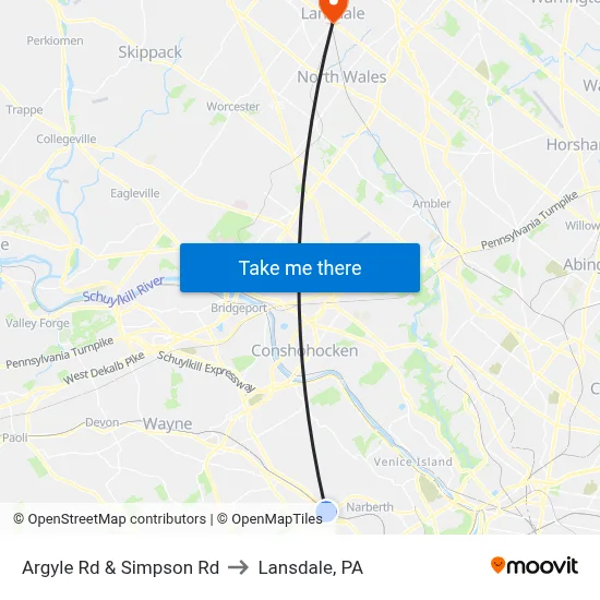 Argyle Rd & Simpson Rd to Lansdale, PA map