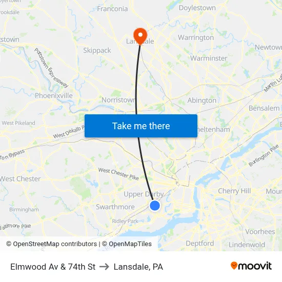 Elmwood Av & 74th St to Lansdale, PA map