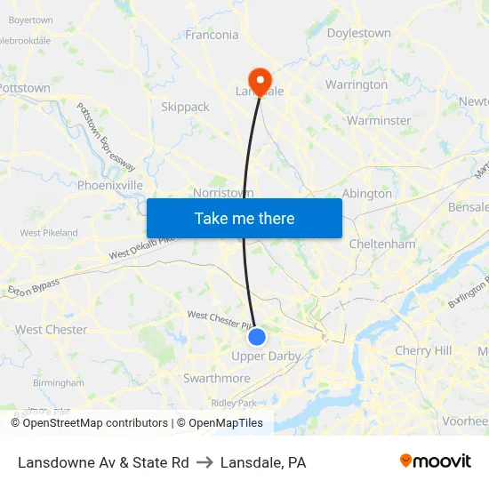 Lansdowne Av & State Rd to Lansdale, PA map