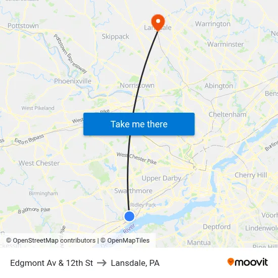 Edgmont Av & 12th St to Lansdale, PA map