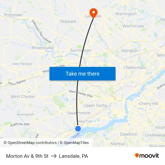 Morton Av & 9th St to Lansdale, PA map