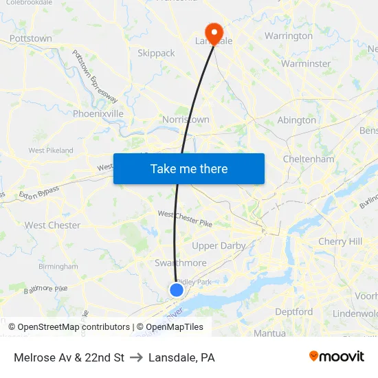Melrose Av & 22nd St to Lansdale, PA map