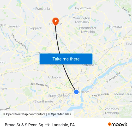 Broad St & S Penn Sq to Lansdale, PA map