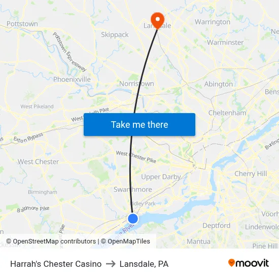 Harrah's Chester Casino to Lansdale, PA map