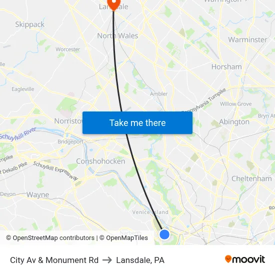 City Av & Monument Rd to Lansdale, PA map