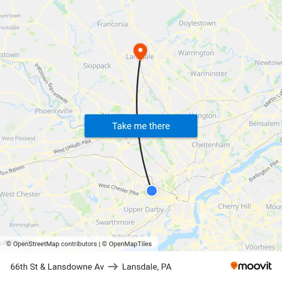 66th St & Lansdowne Av to Lansdale, PA map