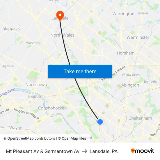 Mt Pleasant Av & Germantown Av to Lansdale, PA map