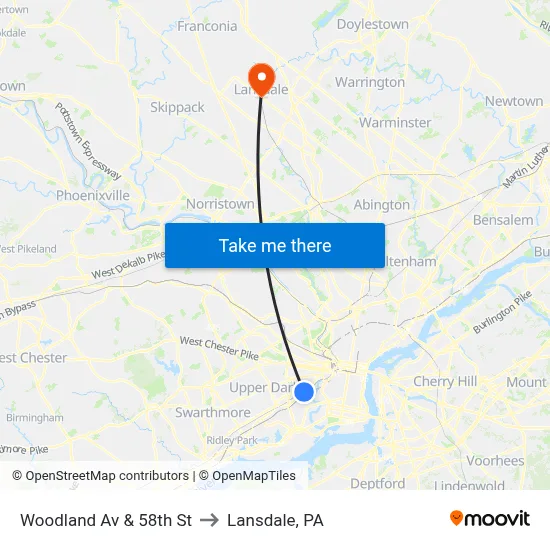 Woodland Av & 58th St to Lansdale, PA map
