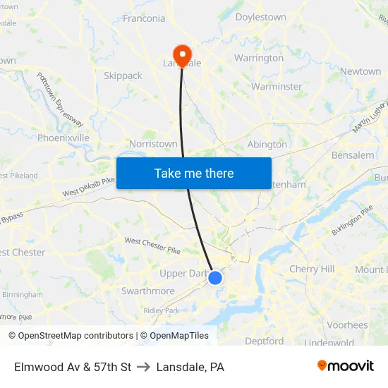 Elmwood Av & 57th St to Lansdale, PA map