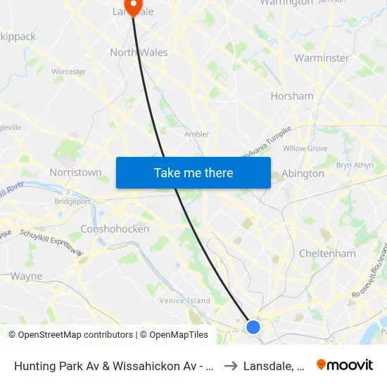 Hunting Park Av & Wissahickon Av - FS to Lansdale, PA map