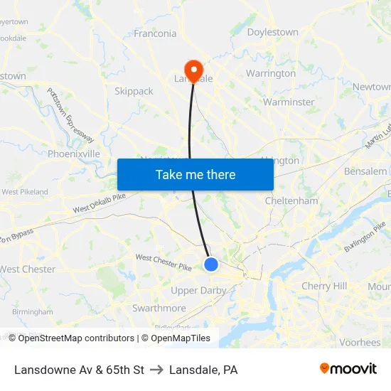 Lansdowne Av & 65th St to Lansdale, PA map