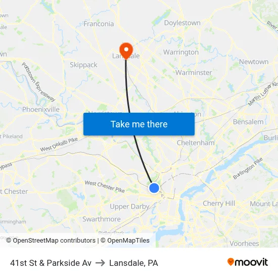 41st St & Parkside Av to Lansdale, PA map