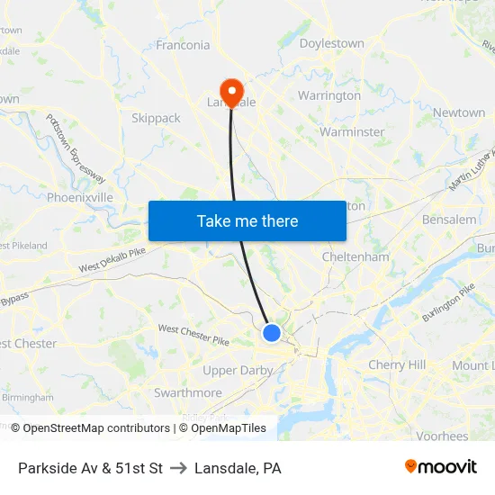 Parkside Av & 51st St to Lansdale, PA map