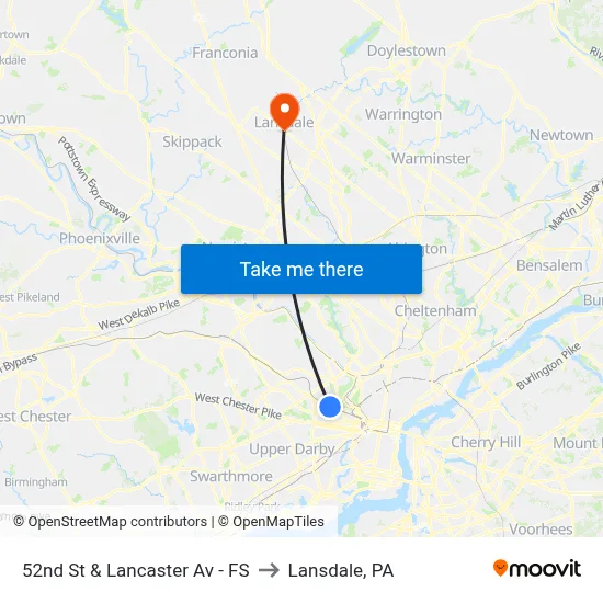 52nd St & Lancaster Av - FS to Lansdale, PA map