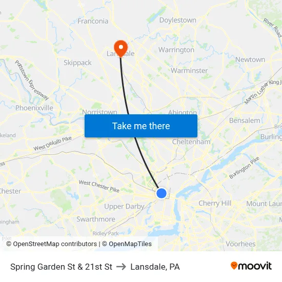 Spring Garden St & 21st St to Lansdale, PA map