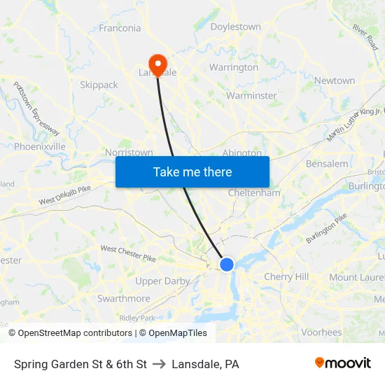 Spring Garden St & 6th St to Lansdale, PA map