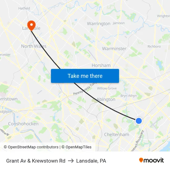 Grant Av & Krewstown Rd to Lansdale, PA map