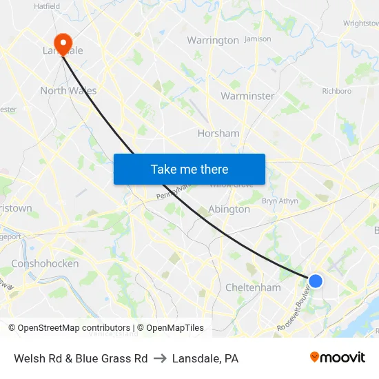 Welsh Rd & Blue Grass Rd to Lansdale, PA map