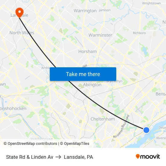 State Rd & Linden Av to Lansdale, PA map