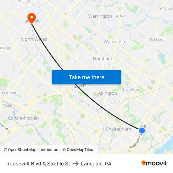 Roosevelt Blvd & Strahle St to Lansdale, PA map