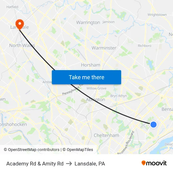 Academy Rd & Amity Rd to Lansdale, PA map