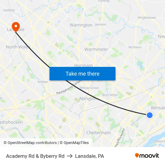 Academy Rd & Byberry Rd to Lansdale, PA map