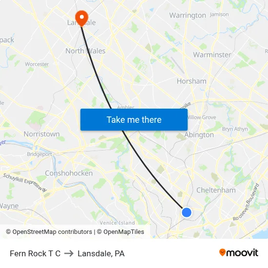 Fern Rock T C to Lansdale, PA map