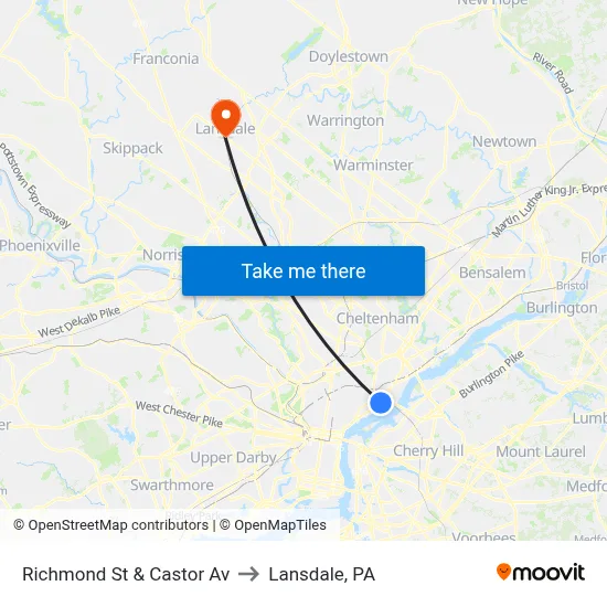 Richmond St & Castor Av to Lansdale, PA map