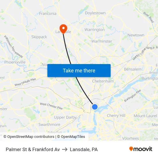 Palmer St & Frankford Av to Lansdale, PA map