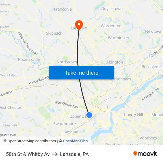 58th St & Whitby Av to Lansdale, PA map