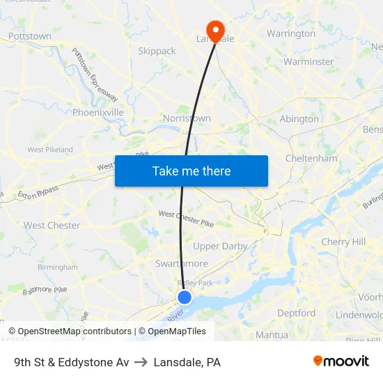 9th St & Eddystone Av to Lansdale, PA map