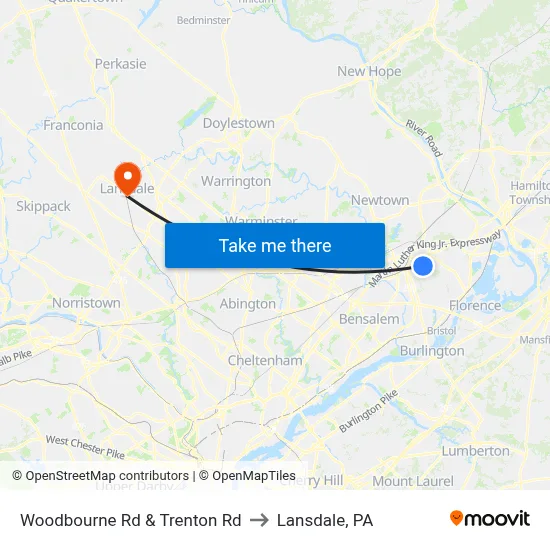 Woodbourne Rd & Trenton Rd to Lansdale, PA map
