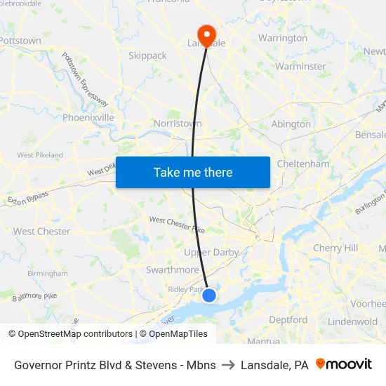 Governor Printz Blvd & Stevens - Mbns to Lansdale, PA map