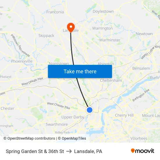 Spring Garden St & 36th St to Lansdale, PA map
