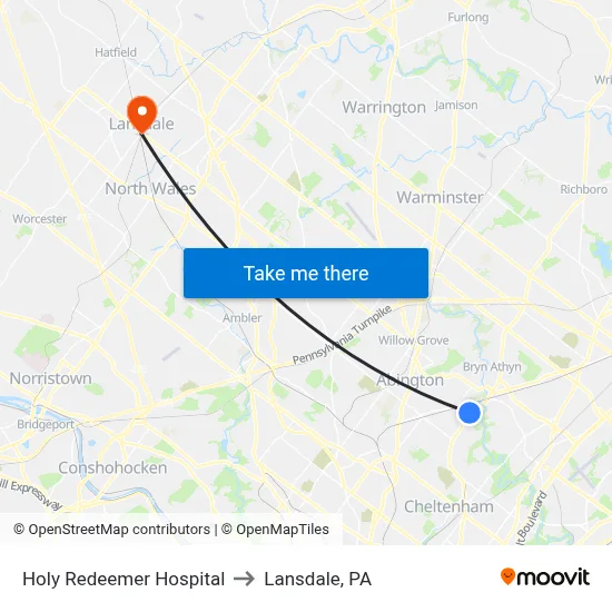 Holy Redeemer Hospital to Lansdale, PA map