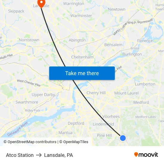 Atco Station to Lansdale, PA map