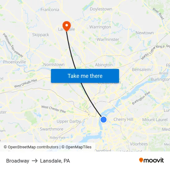 Broadway to Lansdale, PA map