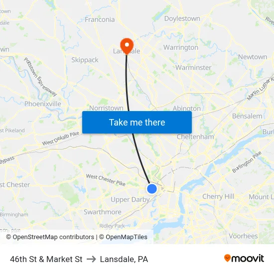 46th St & Market St to Lansdale, PA map